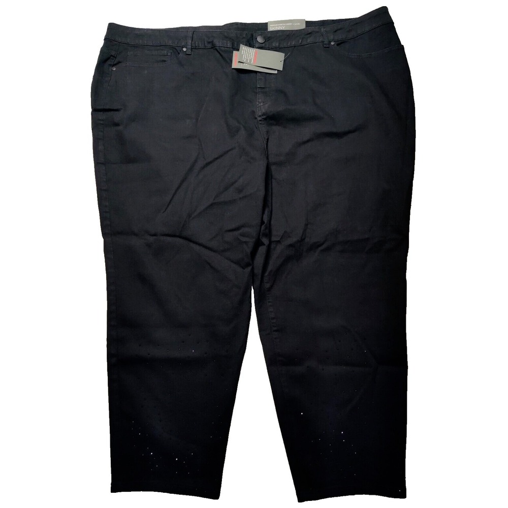 AVENUE DENIM SKINNY Women Petite‎ Plus Size 32 Embellished Black Denim Jeans NEW